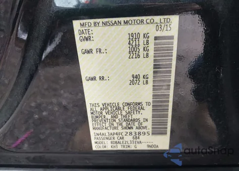 2015 Nissan Altima 2.5 S z USA, uszkodzony, nr VIN 1N4AL3AP4FC283895